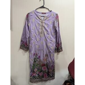 Gorgeous bin saeed Floral Lawn Dress w/ gold thread embroidery size 18